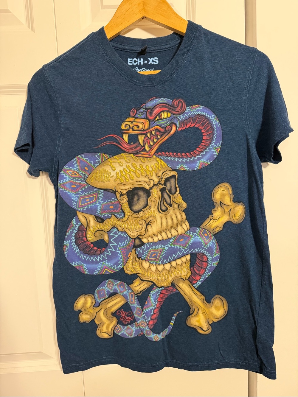 Graphic Skull & Snake Short Sleeve T-Shirt - Navy Blue